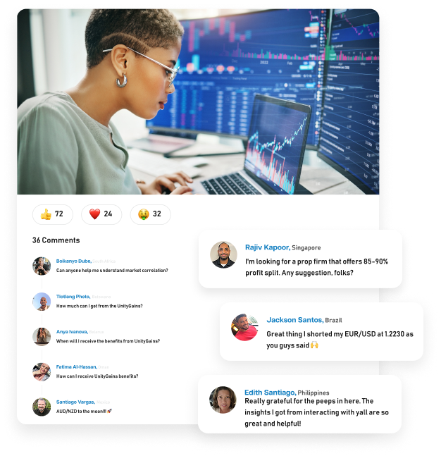 A media showcasing what a user can do on the CommuniTrade platform to represent the supportive and resourceful trading community.